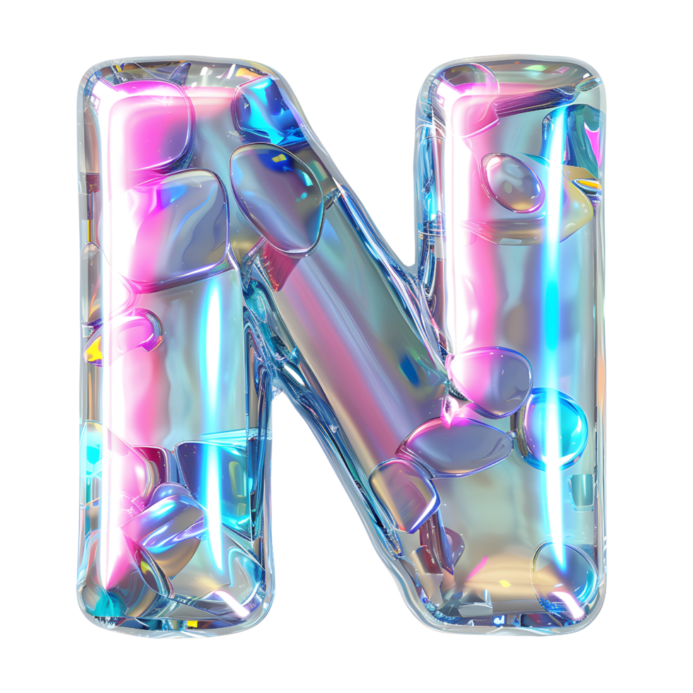 AI generated Holographic Color Gradient Effect 3D Letter N in Glossy Liquid Style png