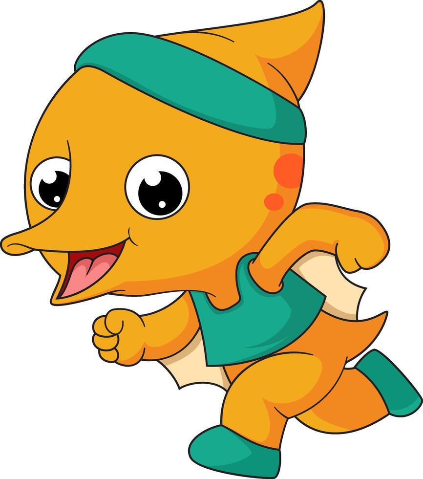 Cute little  dinosaur cartoon running vector