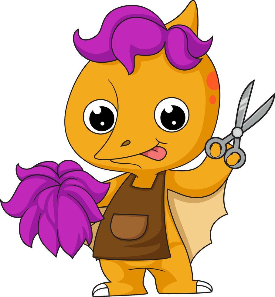 Cute little  dinosaur cartoon professional hairdresser vector