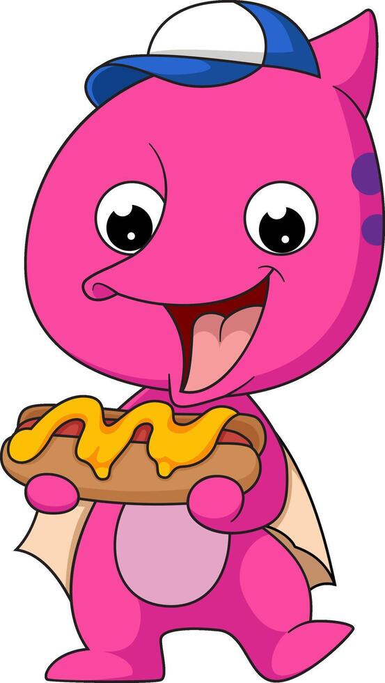 Cute little  dinosaur cartoon with hotdog vector