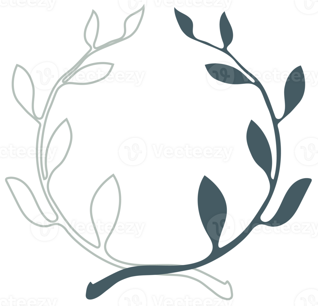 floral leaves and branch circle shape garland on transparent background.  png illustration graphic design element for background
