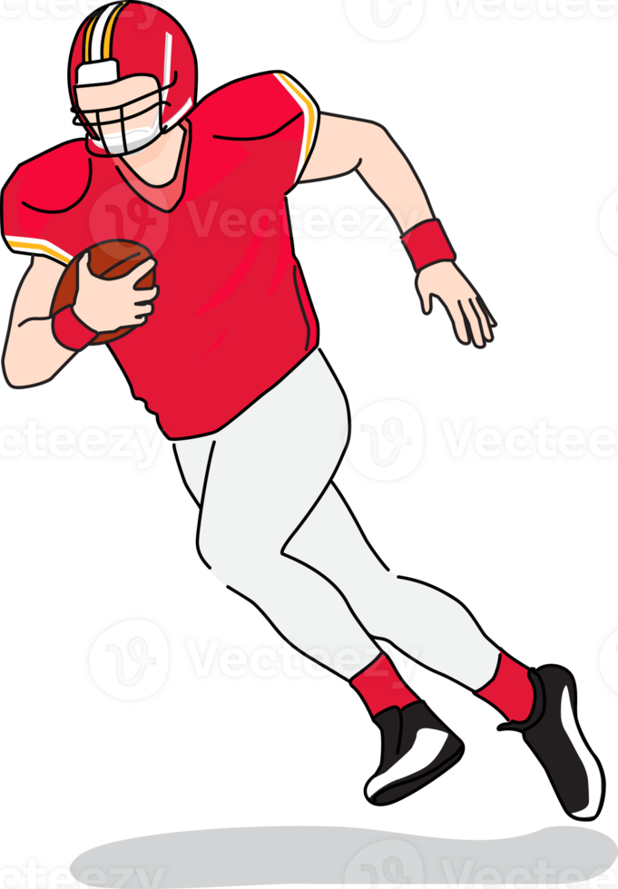 american football player running, illustration of man running playing sport professional in red and gold yellow theme on transparent background. png