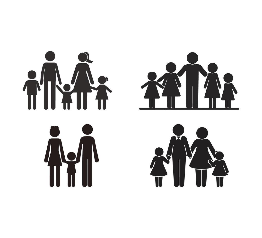un colección de familias participación manos silueta vector ilustración en un blanco antecedentes
