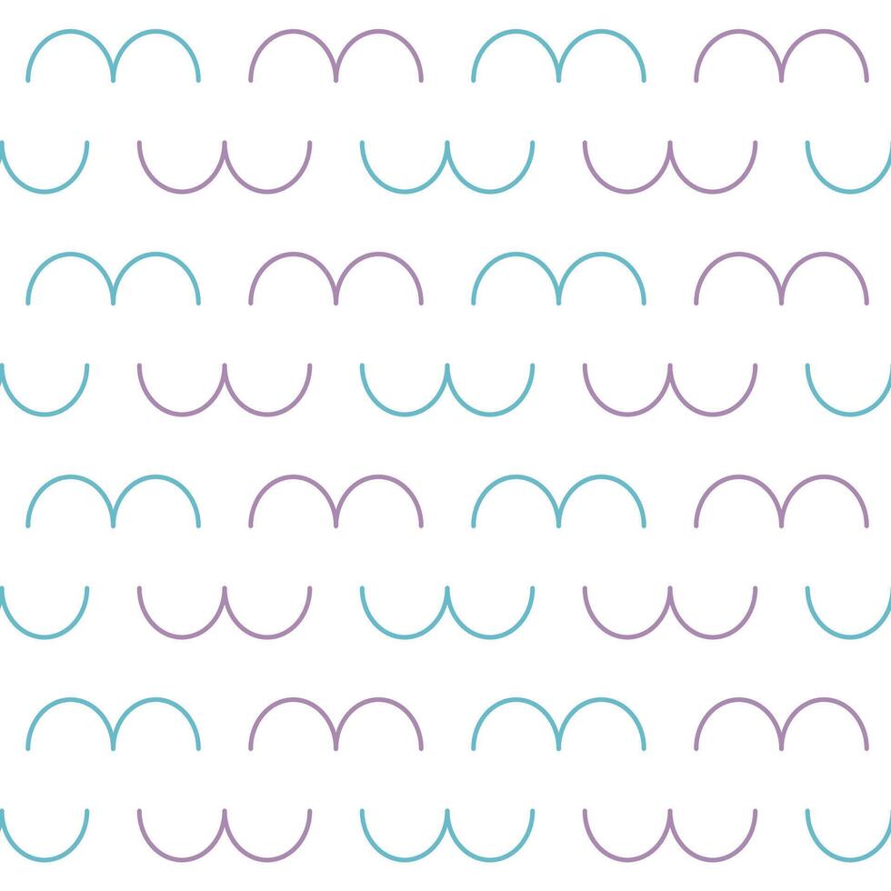 Two connected semicircles vector. Minimal geometric seamless pattern vector. Blue and purple semicircles vector on white background. curled lines