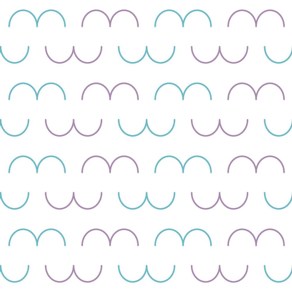 Two connected semicircles vector. Minimal geometric seamless pattern vector. Blue and purple semicircles vector on white background. curled lines