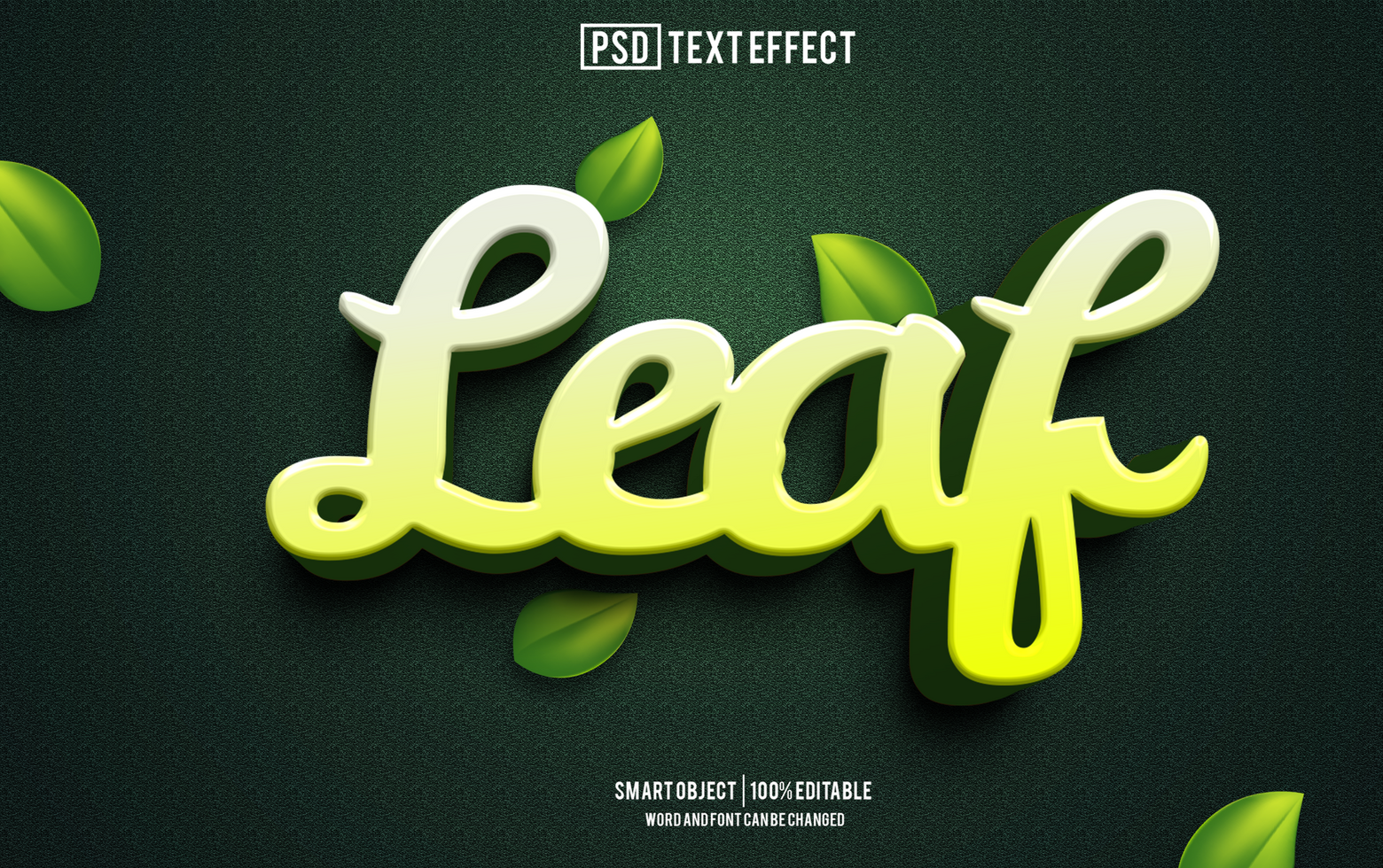 leaf ext effect, font editable, typography, 3d text psd