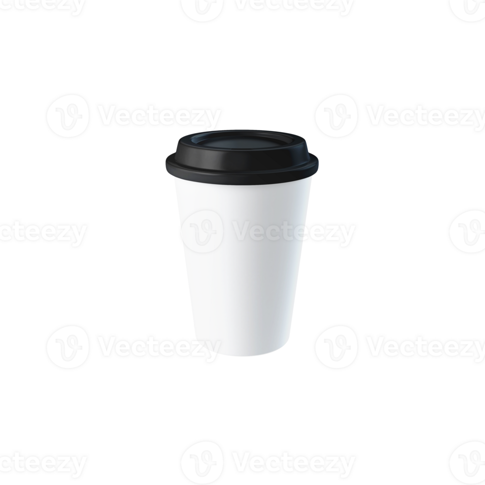 Clean and blank white paper cup for coffee without background. Template for mockup. With black lid png