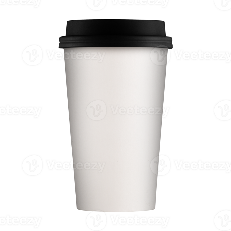 Clean and blank white paper cup for coffee without background. Template for mockup. With black lid png