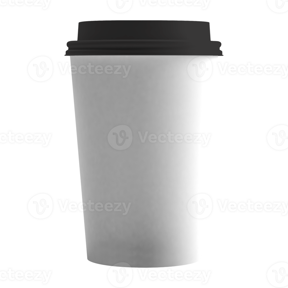 Clean and blank white paper cup for coffee without background. Template for mockup. With black lid png