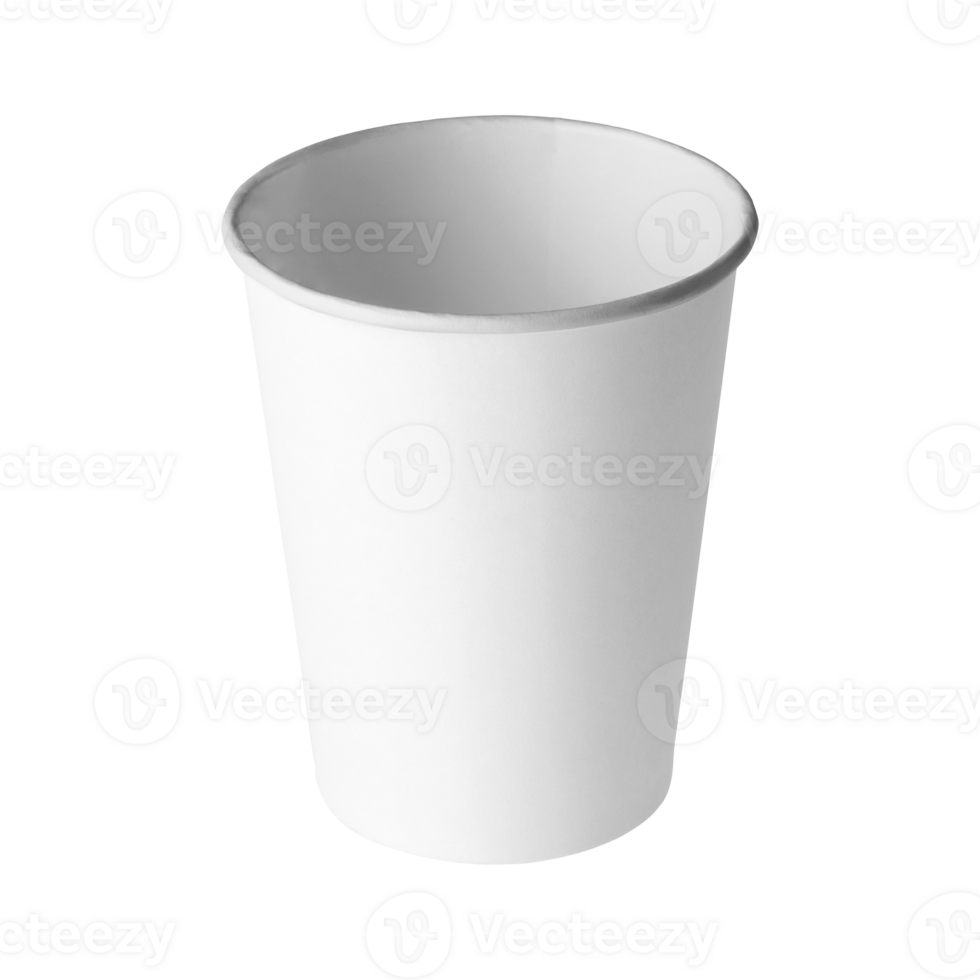 Clean and blank white paper cup for coffee without background. Template for mockup. Without lid png