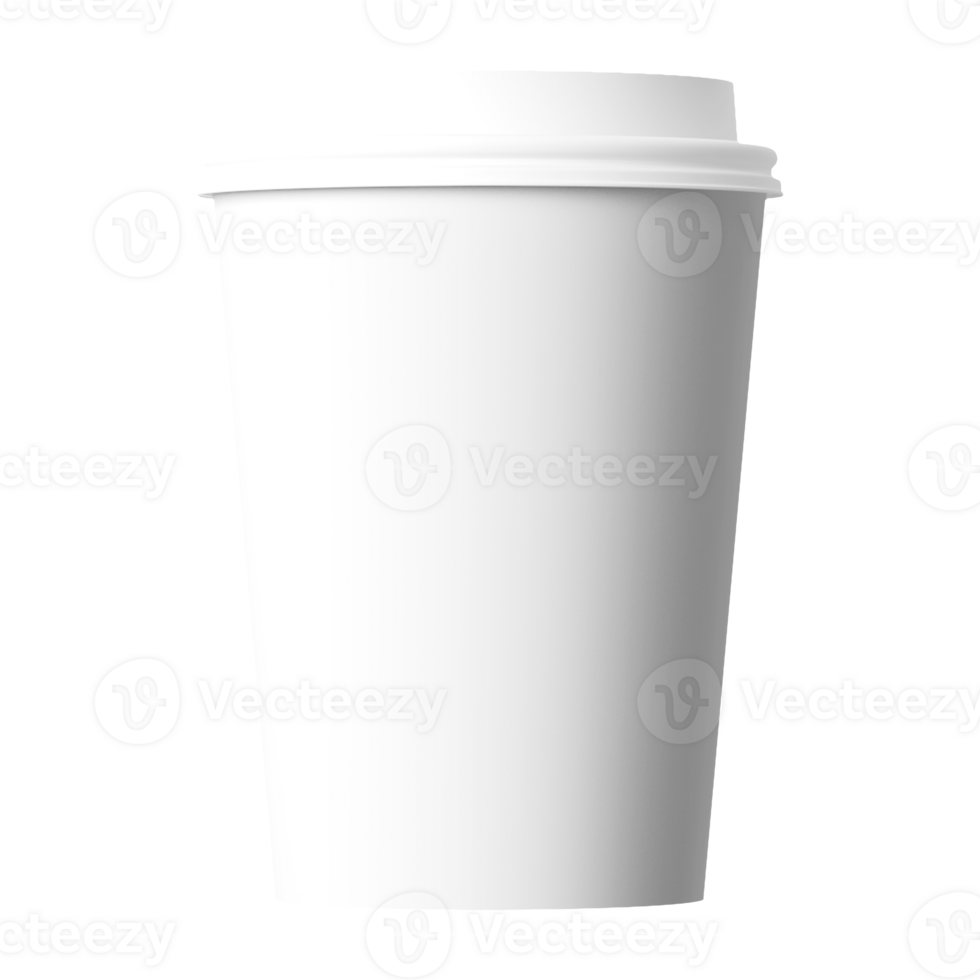 Clean and blank white paper cup for coffee without background. Template for mockup. With white lid png