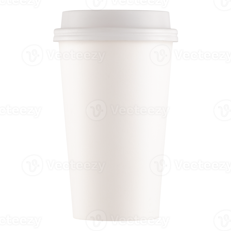 Clean and blank white paper cup for coffee without background. Template for mockup. With white lid png