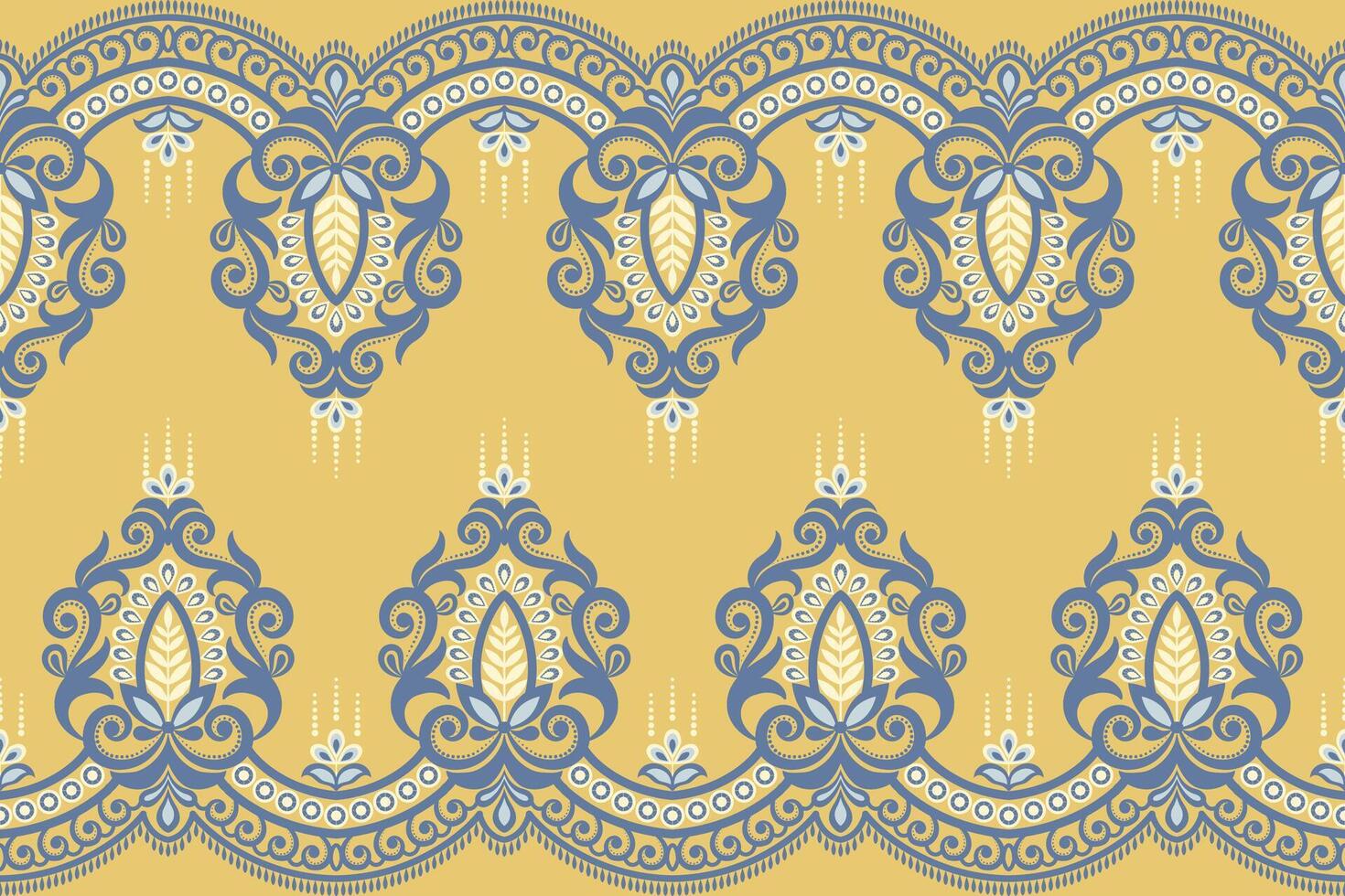 Damask seamless background Geometric ethnic oriental ikat seamless pattern traditional Design for background,carpet,wallpaper,clothing,wrapping,Batik,fabric,Vector illustration embroidery style. vector