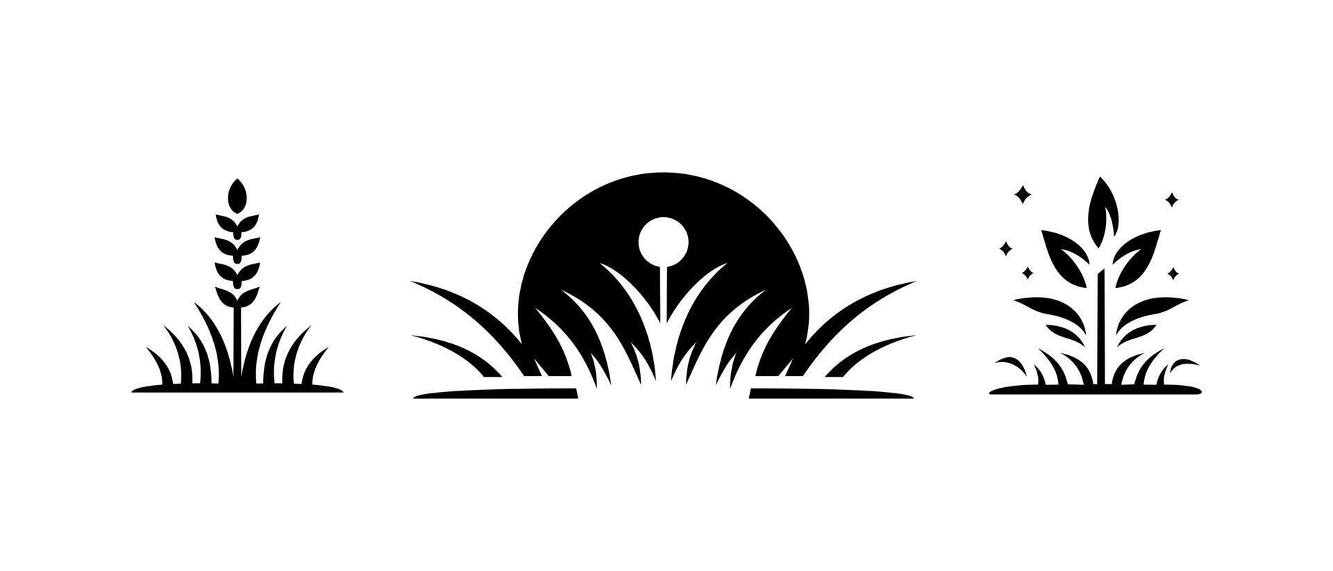 conjunto silueta estilo logo con planta tema, naturaleza íconos en blanco antecedentes. vector