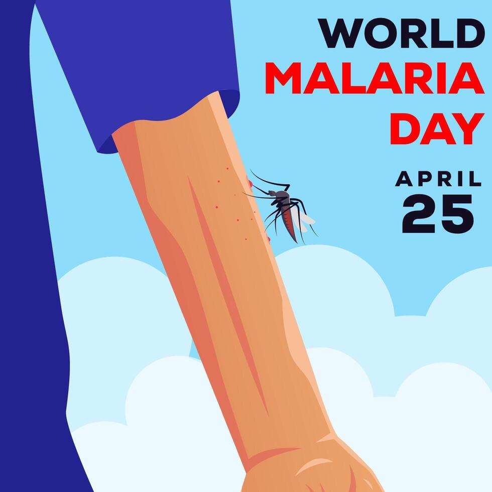 flat design vector world malaria day with a mosquito bite the hand