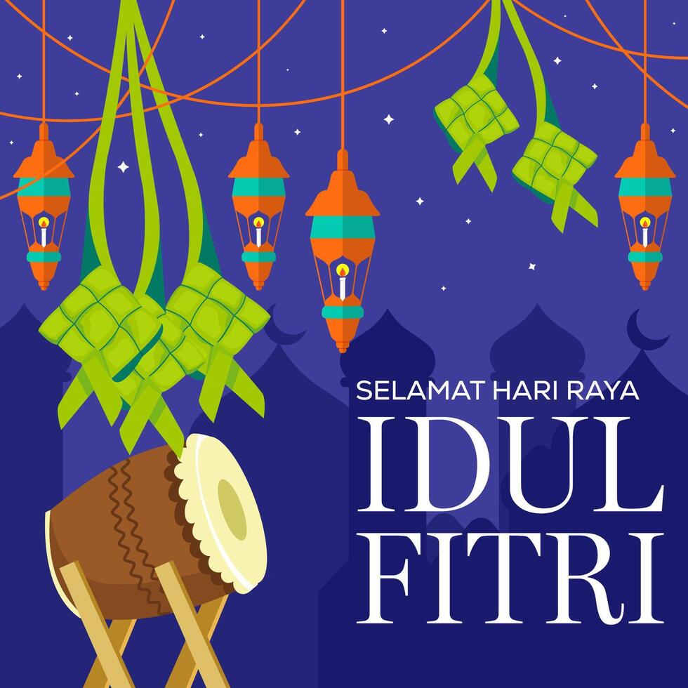 vector hari raya idul fitri illustration in flat design style. translation happy eid al fitr