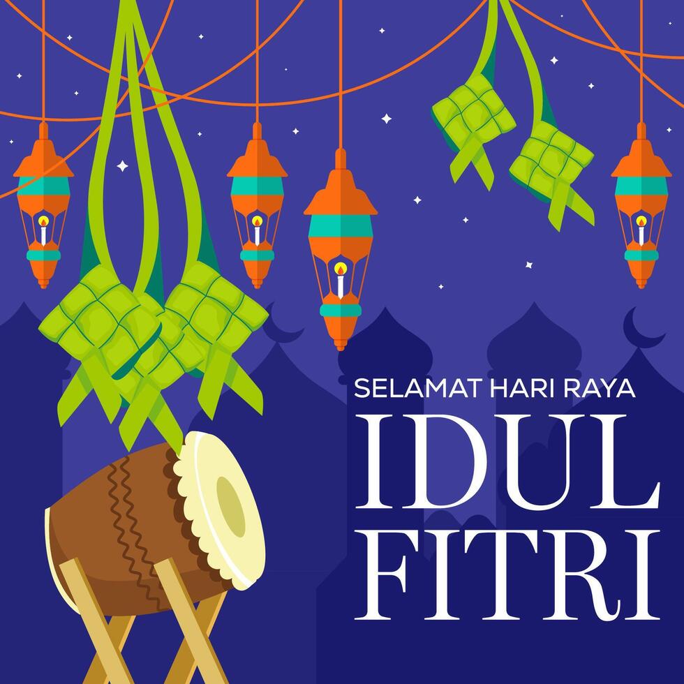 vector hari raya idul Fitri ilustración en plano diseño estilo. Traducción contento eid Alabama fitr