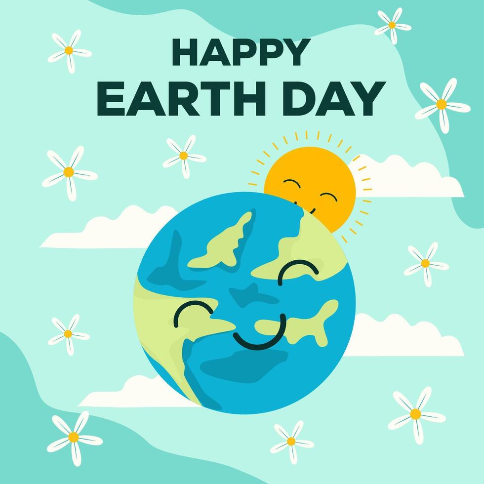 flat design happy Earth Day illustration with earth smiley face vector