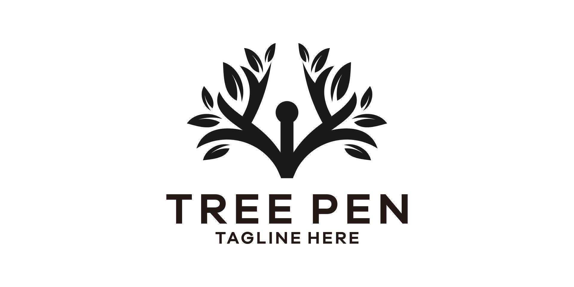 tree logo design with negative space pen, logo design template symbol, creative idea. vector