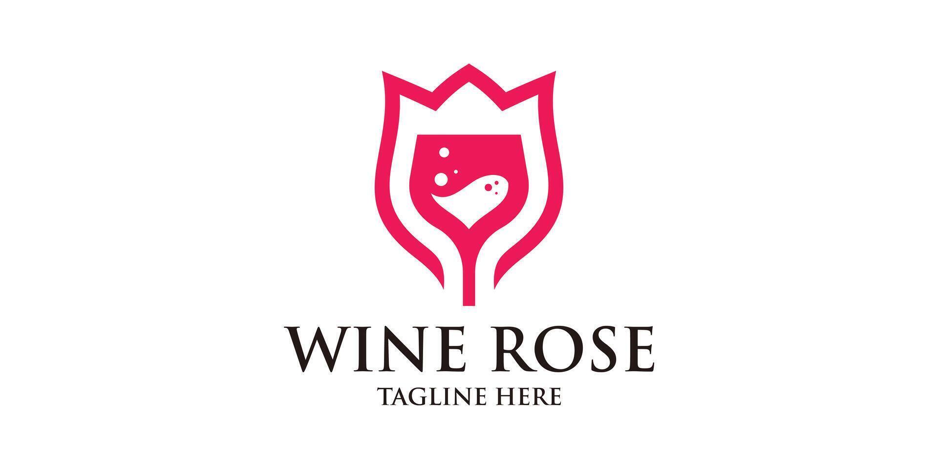 vino y Rosa logo diseño, logo diseño plantilla, símbolo, creativo idea. vector