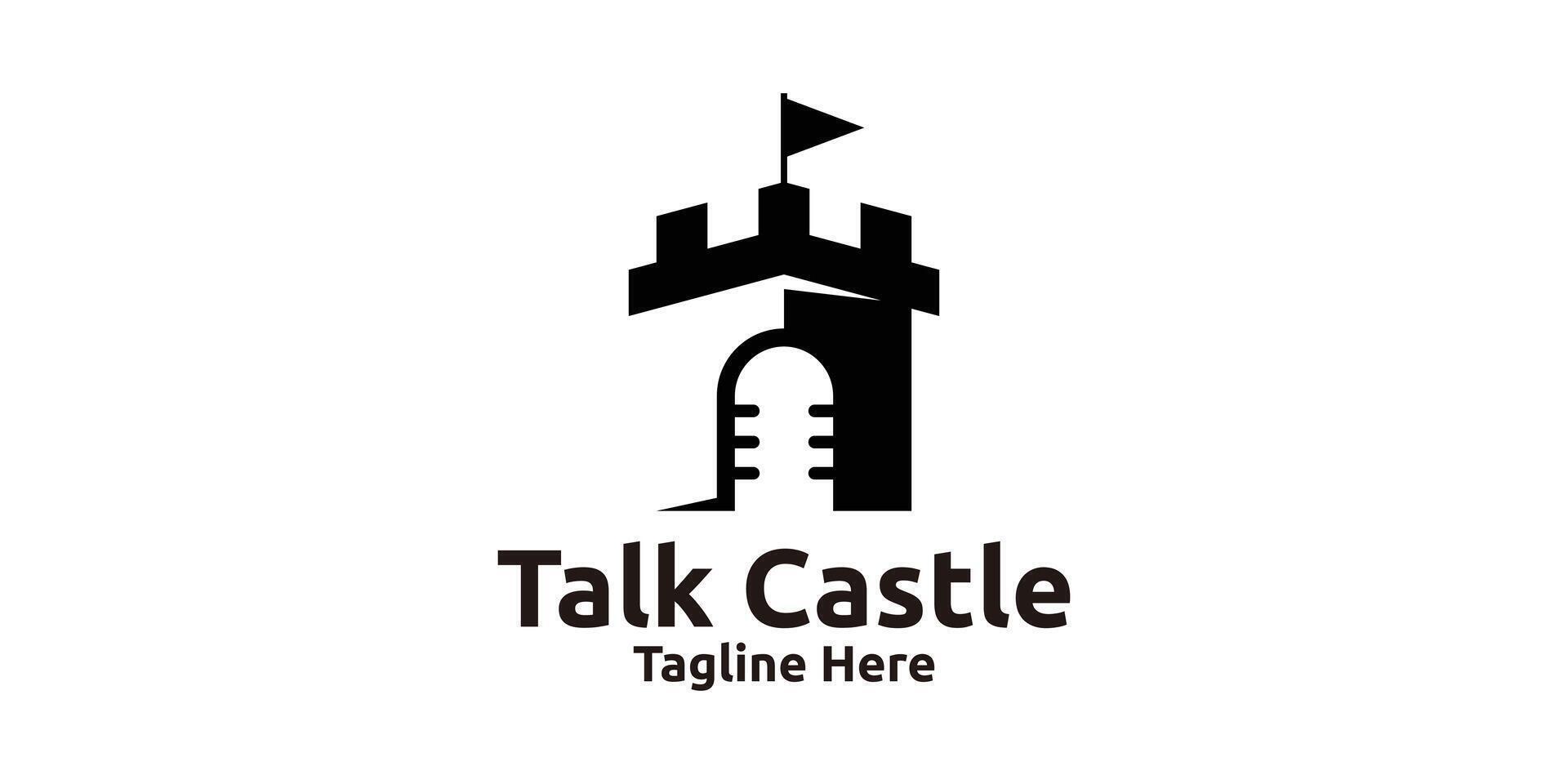 Talk Castle logo design, combination of microphone and castle, logo design template, symbol, icon, creative idea. vector