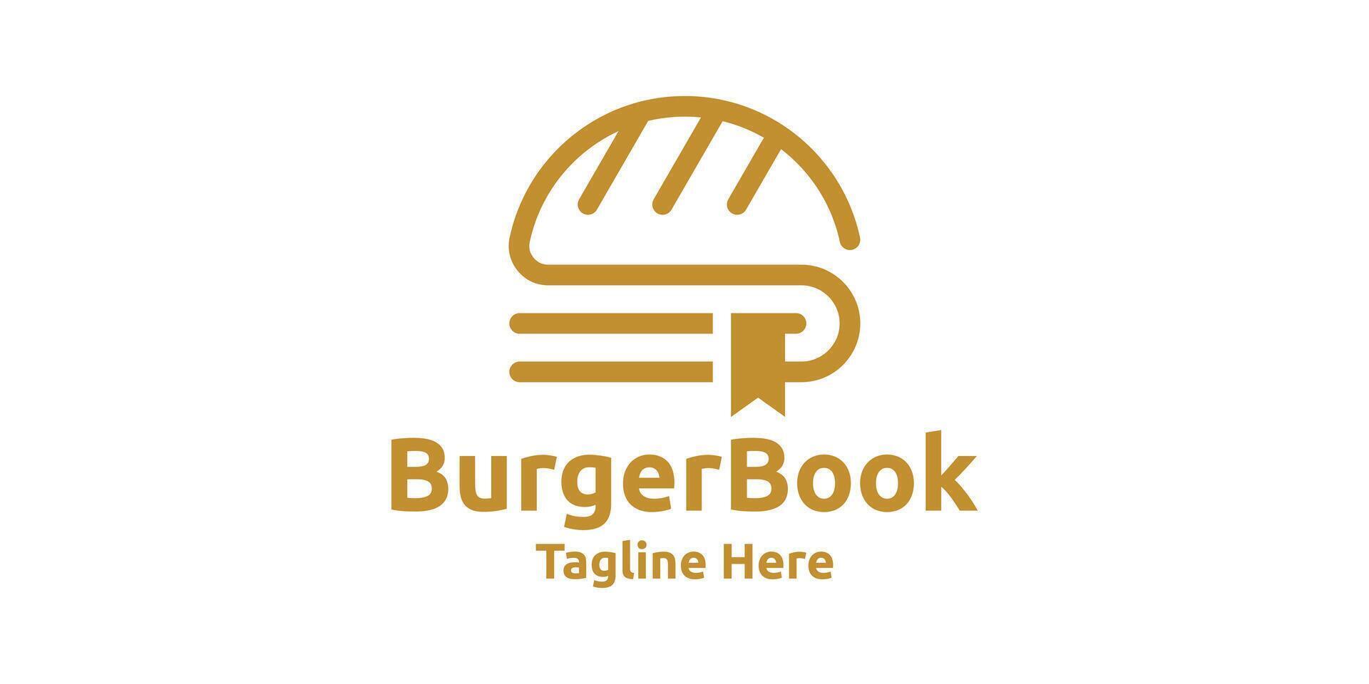logo design combination of burger with book, logo design template, symbol, icon, creative idea. vector