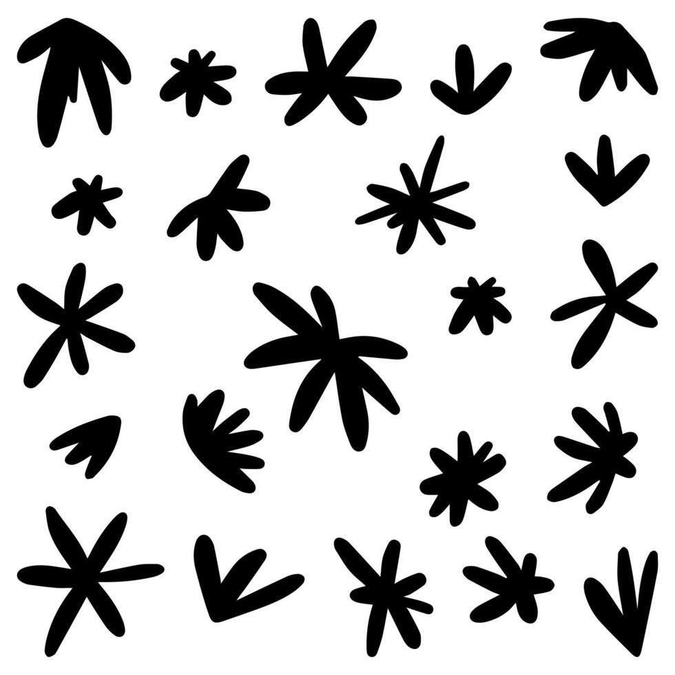 colección de flores siluetas mano dibujado vector valores ilustraciones. negro resumen dibujos aislado en blanco. sencillo contorno botánico garabatos para diseño, tarjeta postal, imprimir, decoración, pegatinas