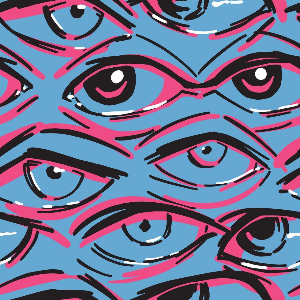 humano ojos resumen vector sin costura modelo. ornamento de ojos bocetos mano dibujado diseño en retro estilo.