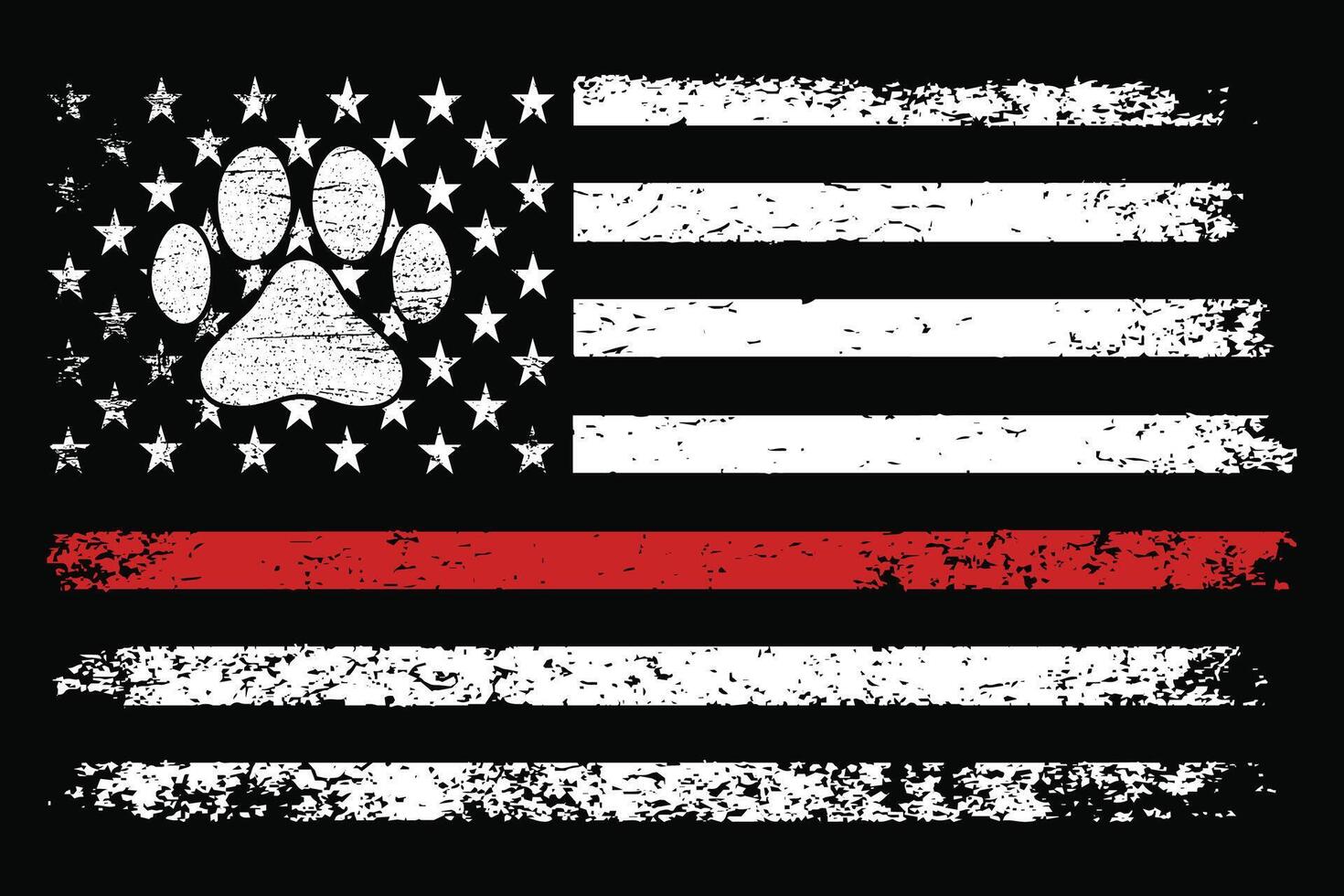 K9 Paw Thin Red Line Flag Design vector