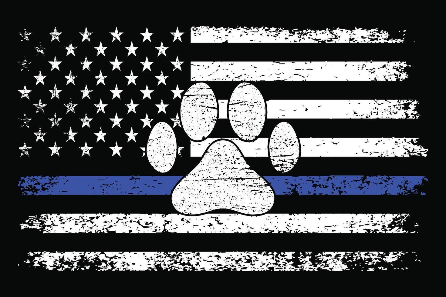 K9 Paw Thin Blue Line Flag Design vector