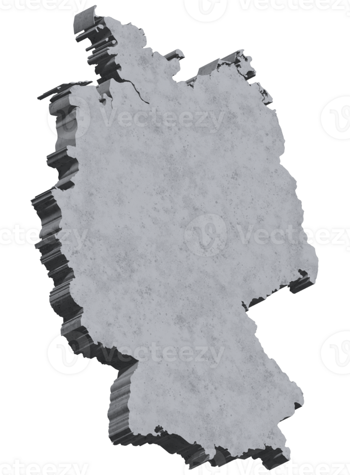 Deutschland. 3D Concrete in the form of a map of Germany. Berlin Wall. Transparent background, PNG