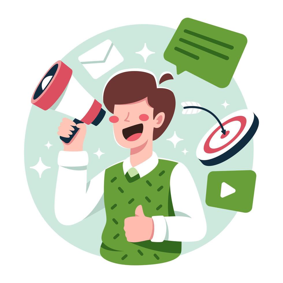 Businessman Character doing Advertising and Marketing Business vector