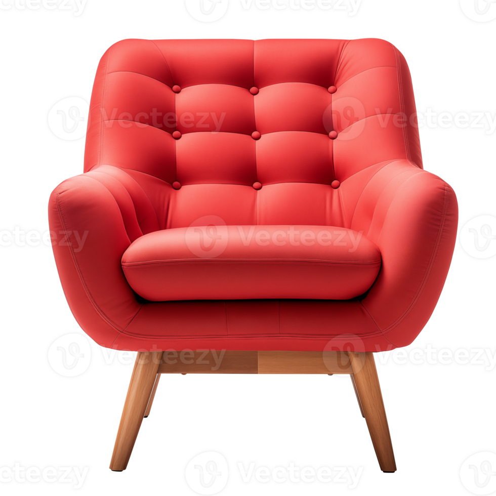 ai gegenereerd rood zacht fauteuil met transparant achtergrond PNG