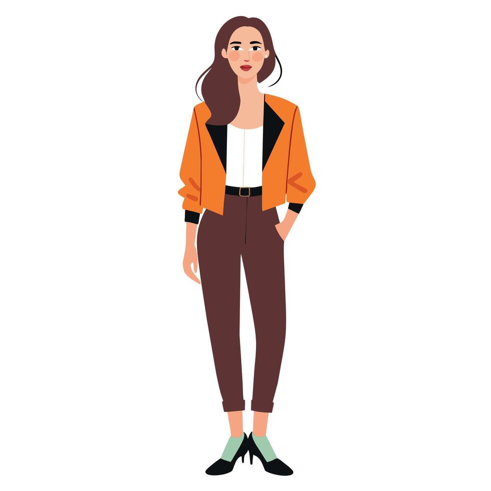 AI generated young fashion women in contemporary minimalist outfit, white background vector