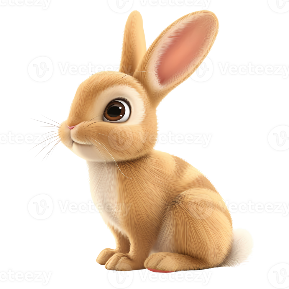 AI generated A high-quality 3D rendering of an adorable animated bunny with large expressive eyes. png