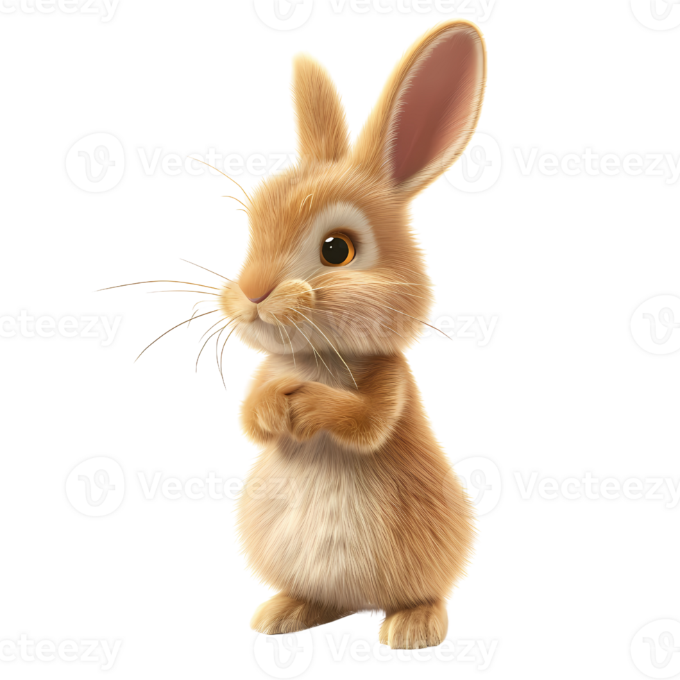 AI generated Animated image of a charming, cute bunny standing upright on two legs with a curious expression. png