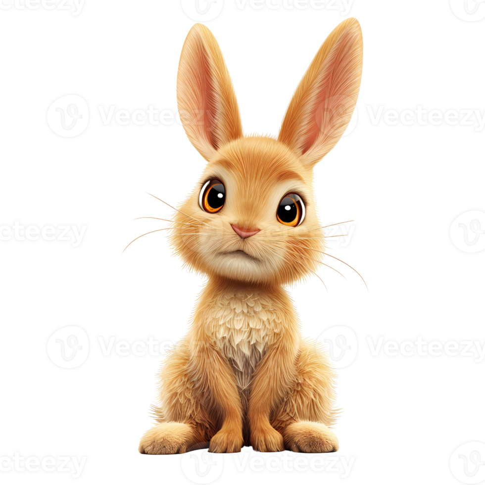 AI generated Animated image of a charming, cute bunny standing upright on two legs with a curious expression. png