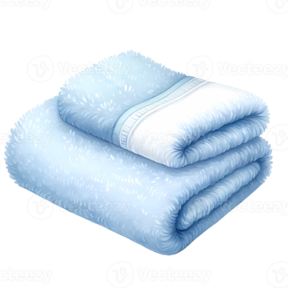 AI generated Watercolor illustration of blue towels  accessories. png