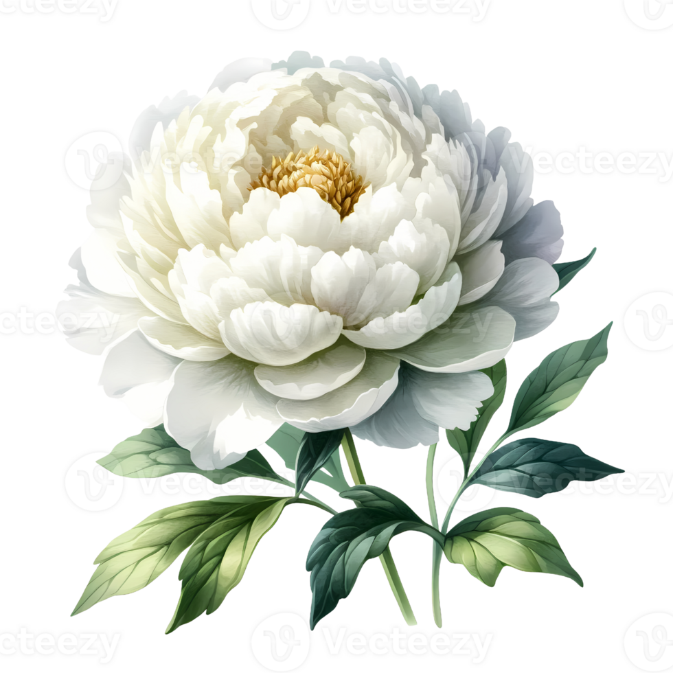 AI generated Elegant White Peony Illustration Artwork. png
