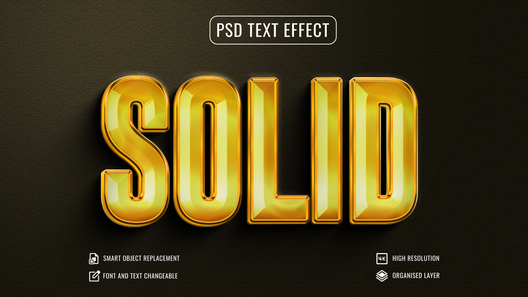 Solid gold metal text effect psd