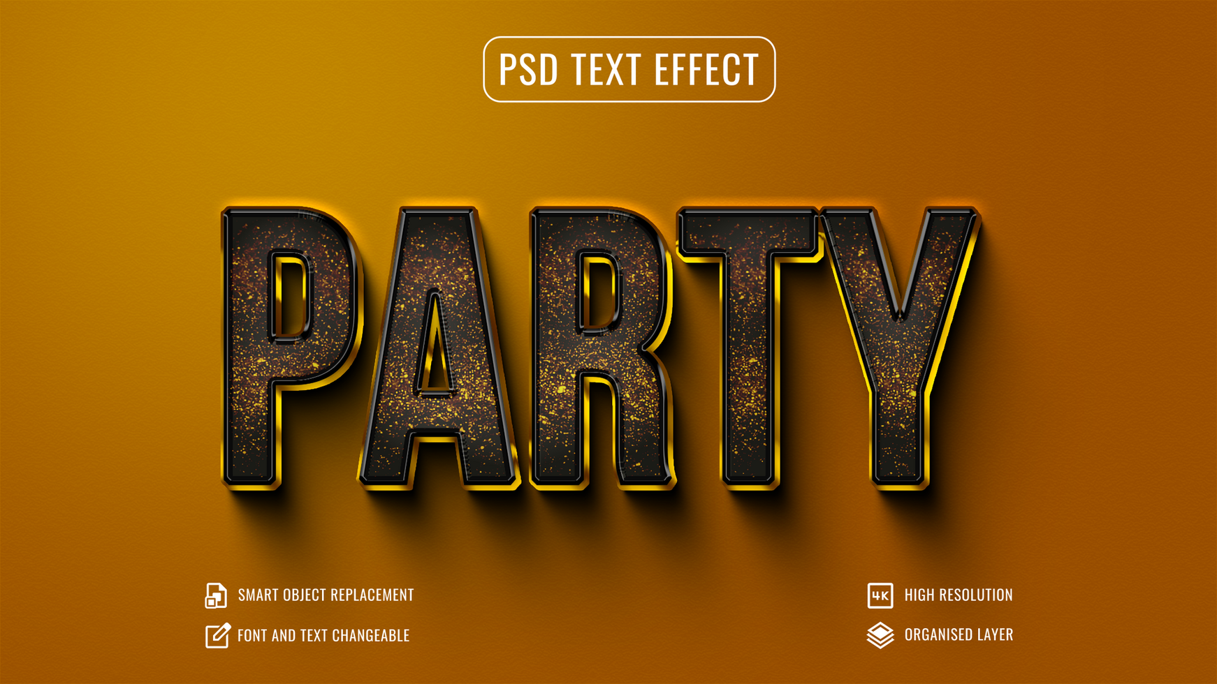 Golden party text effect design psd