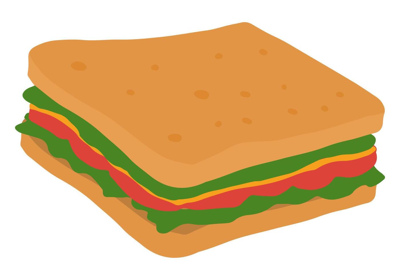 Tasty sandwich. Hand drawn vector illustration in flat style. Single fast food doodle. Cartoon clipart isolated on white background.