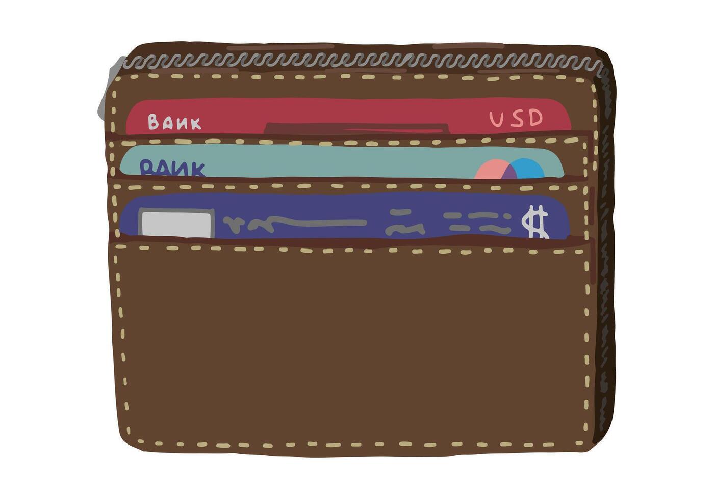 Cardholder wallet doodle. Vector illustration of purse, pocket holder for money, plastic cards. Cartoon clipart isolated on white background.