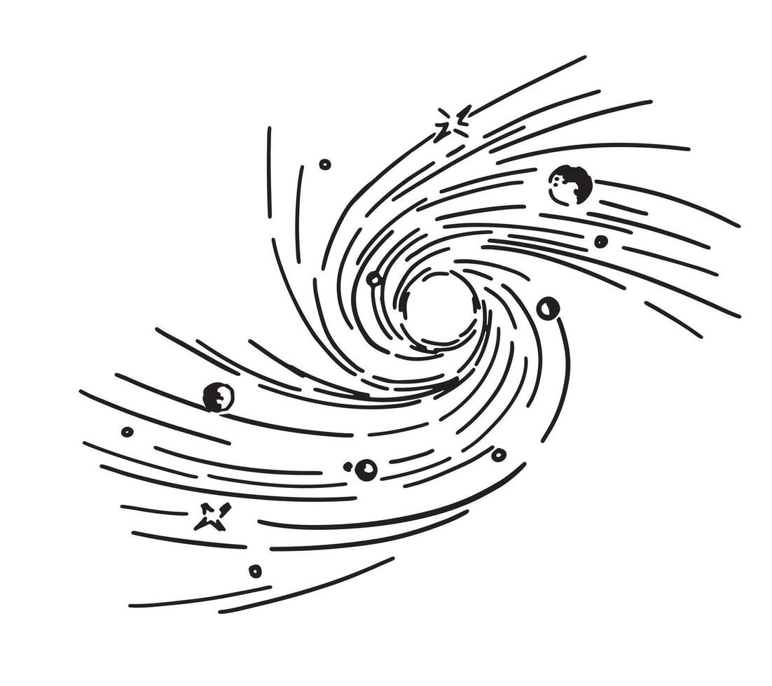 Cosmic space object doodle. Outline drawing of galactic. Astronomy science abstract sketch. Hand drawn vector illustration isolated on white.