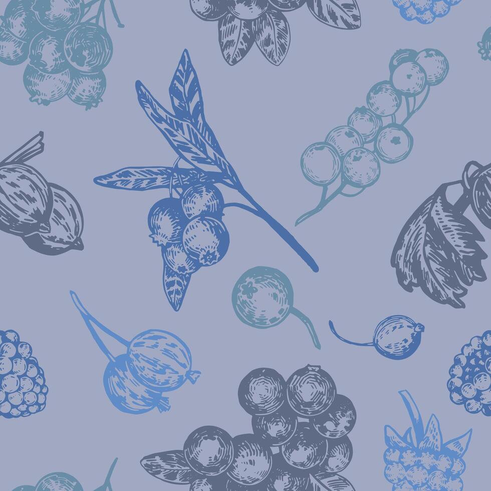 Seamless pattern of berries. Summer fruit berry ornament. Hand drawn vector illustration. Abstract design.