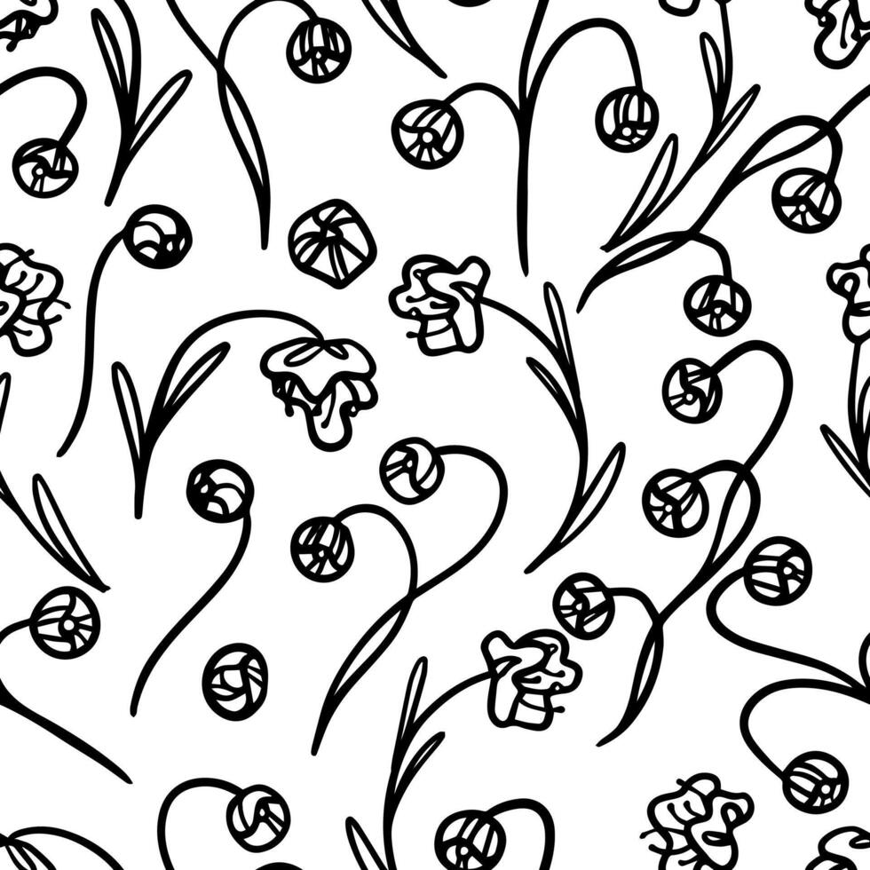 Floral hand drawn vector seamless pattern. Background with abstract flowers. Botanical ornament in doodles style.