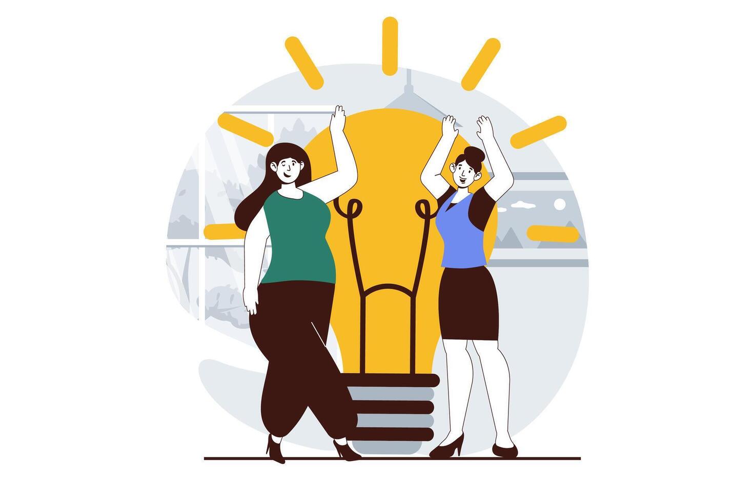 Teamwork concept with people scene in flat design for web. Women collaborating and cooperating on project, brainstorming at meeting. Vector illustration for social media banner, marketing material.