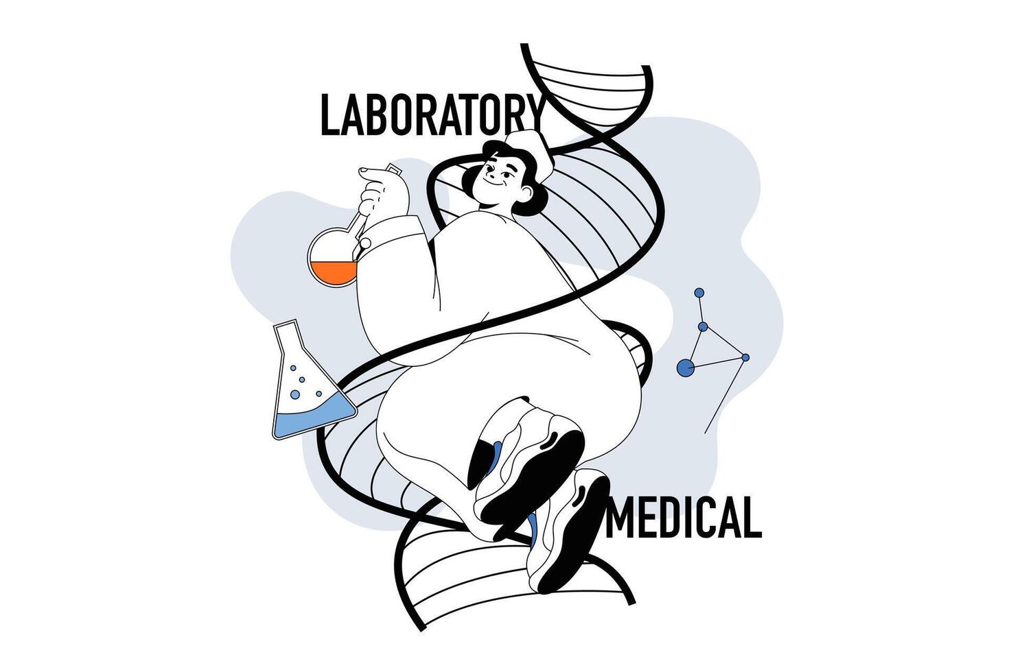 médico laboratorio concepto con personas escena en plano línea diseño para web. científico hace genético prueba en tubos, investiga adn en laboratorio. vector ilustración para social medios de comunicación bandera, márketing material.