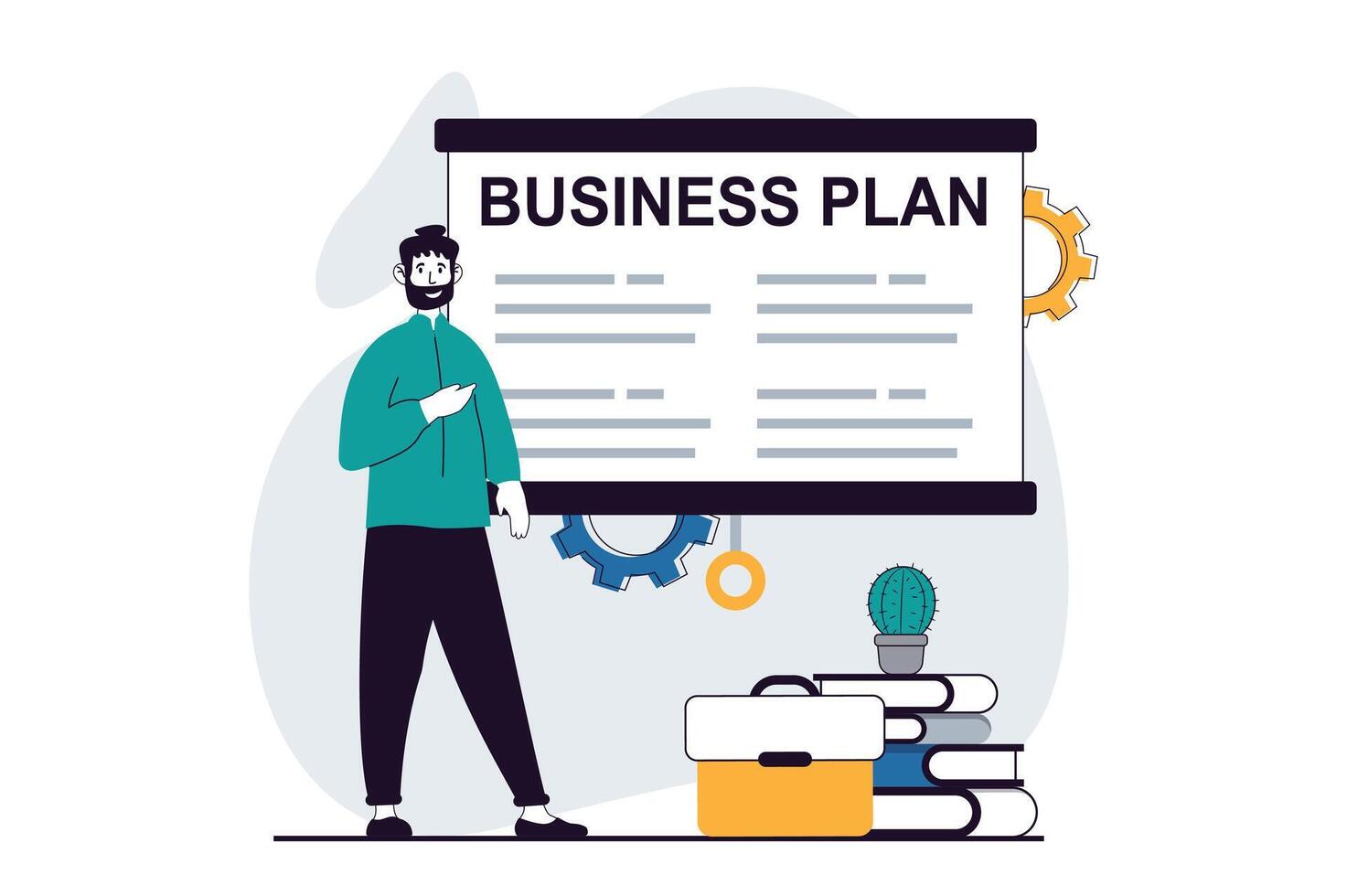 Business making concept with people scene in flat design for web. Man showing plan presentation with ideas for company development. Vector illustration for social media banner, marketing material.