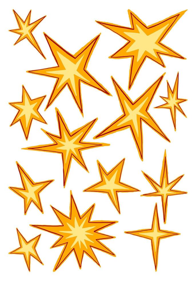 Collection of polygonal stars shapes. Set of abstract vector illustration. Retro style cliparts isolated on white background. Design elements for print, decor, stickers.